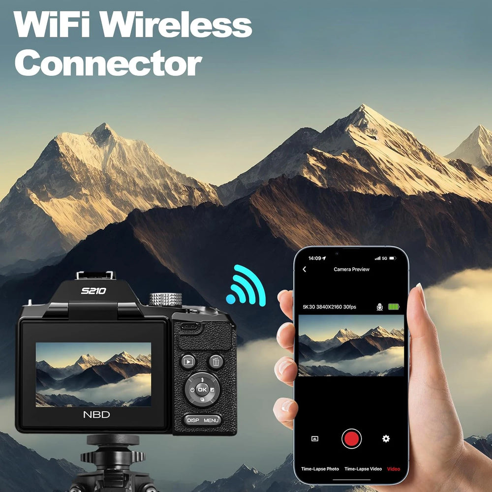NBD 5K Digital Camera 16X Optical Zoom | WiFi App Control 180° Flip Screen Vlog
