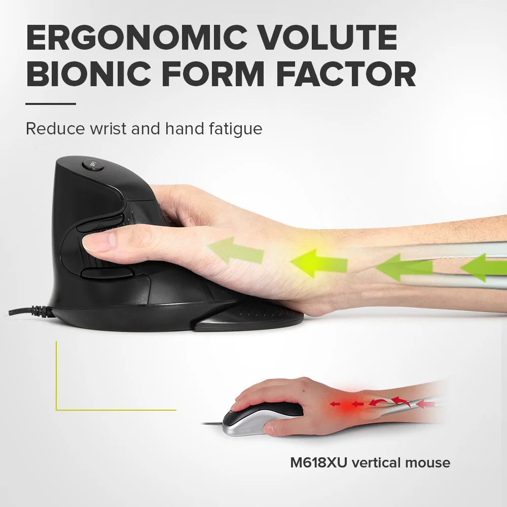 Delux M618 BU Ergonomic Vertical Mouse | 6 Buttons 800/1200/1600 DPI + Wrist Mat