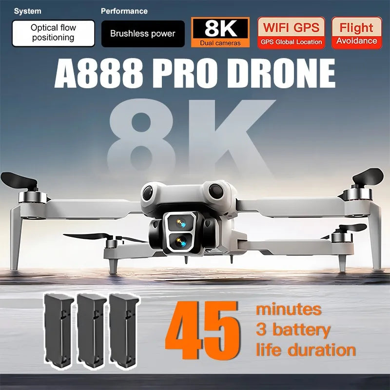 A888 Pro Drone 4K/8K ESC Dual Camera | Optical Flow 3-Side Obstacle Avoidance