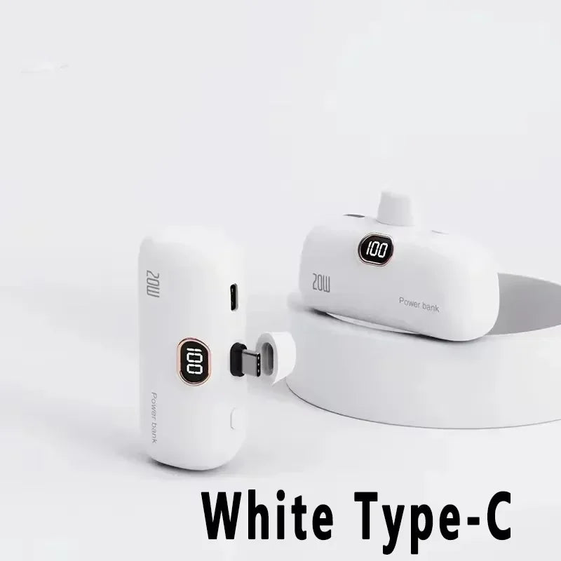 LIEI Mini Capsule Power Bank 5000/10000mAh | Built-In Cable Fast Charge iPhone Type-C