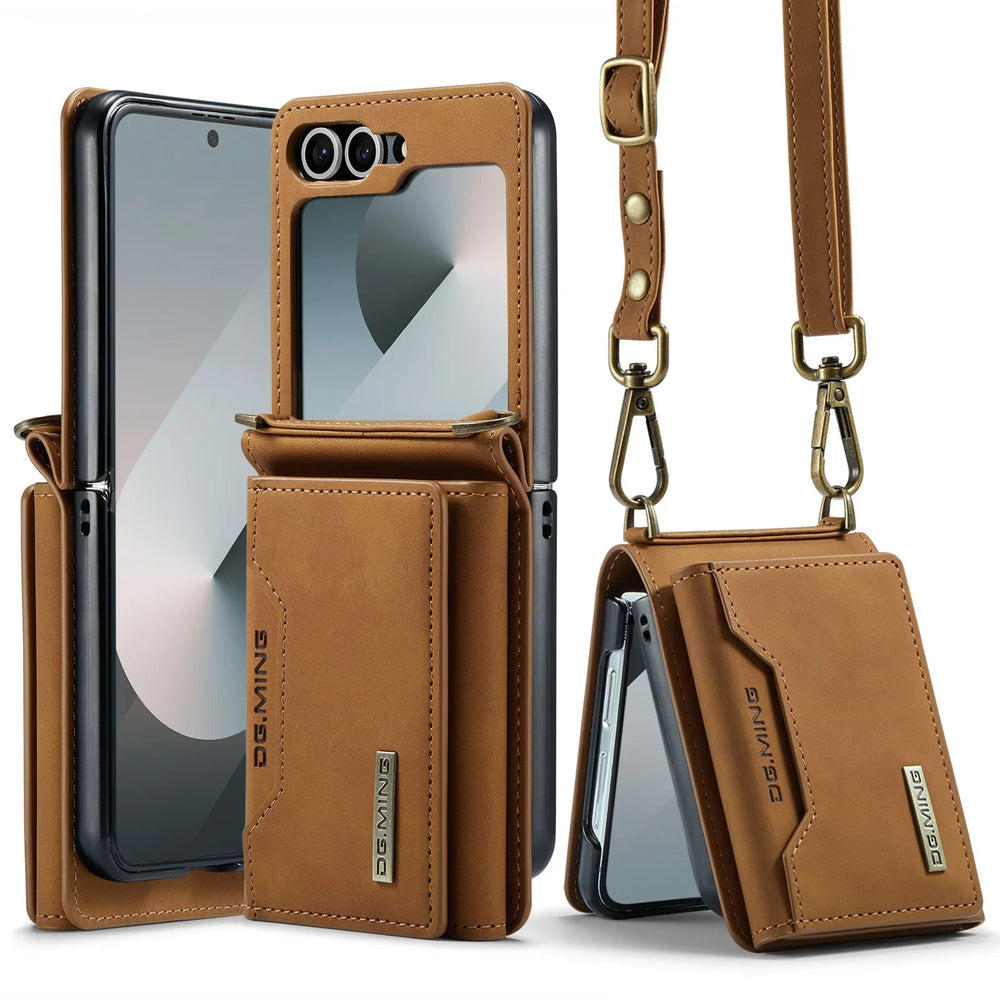HQBBRO Crossbody Leather Wallet Case | Samsung Galaxy Z Flip 3 4 5 6 7 Cards Purse