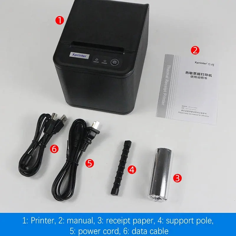 Xprinter 80mm Thermal POS Receipt Printer USB+LAN | Auto Cutter Kitchen + 1 Roll Paper