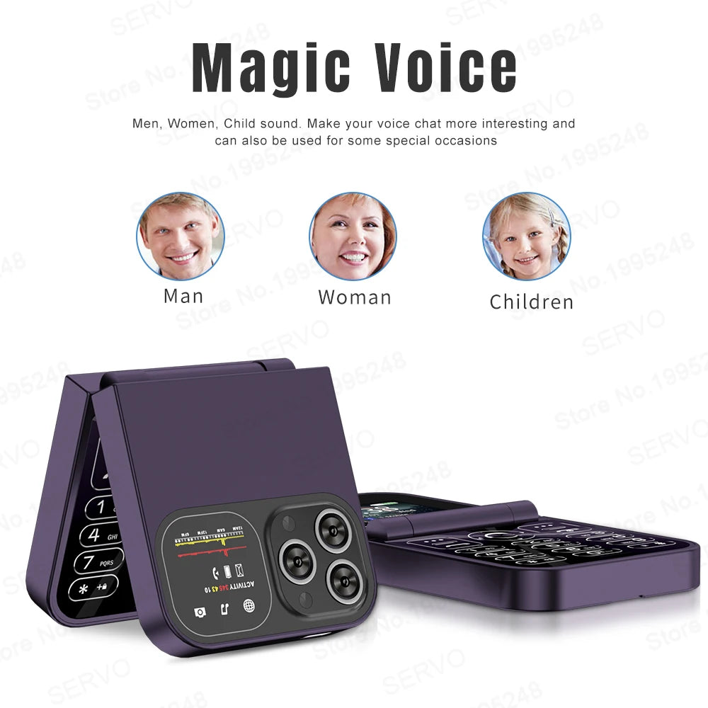 SERVO F15 Mini Flip Phone 2G GSM | 2.0" Dual SIM Speed Dial Magic Voice Fold