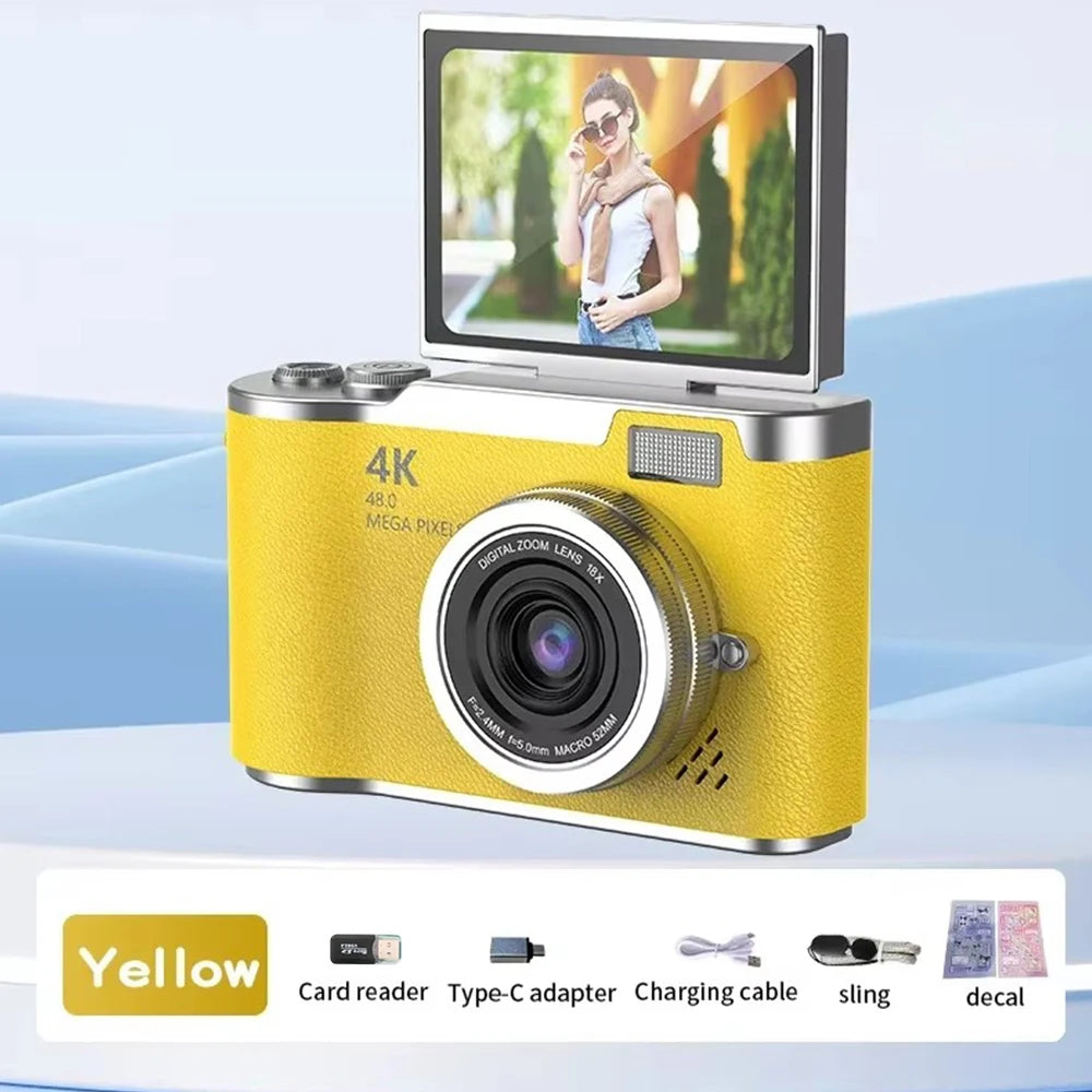 4K CCD Digital Camera 48MP 8X Zoom | 180° Flip Screen Selfie Compact Camera