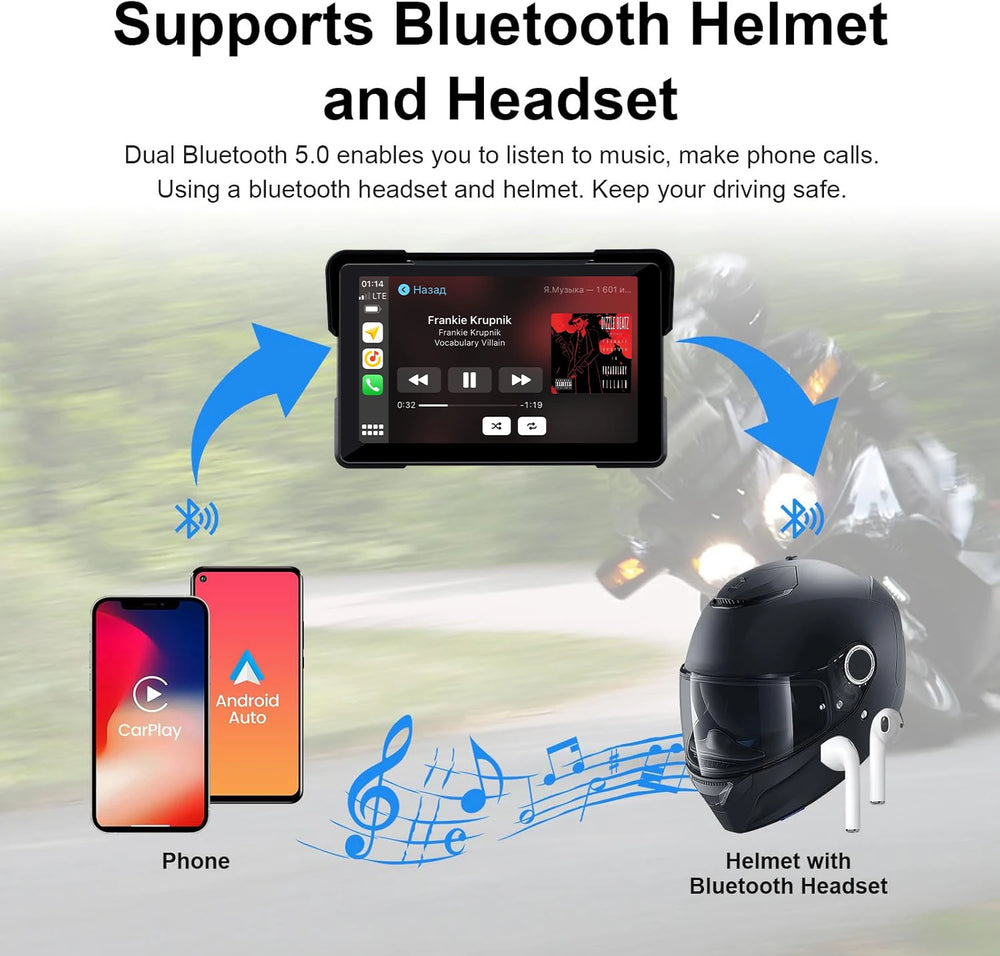 JMCQ 5"/7" Motorcycle GPS Navigator 2K DVR | Wireless CarPlay Android Auto Waterproof