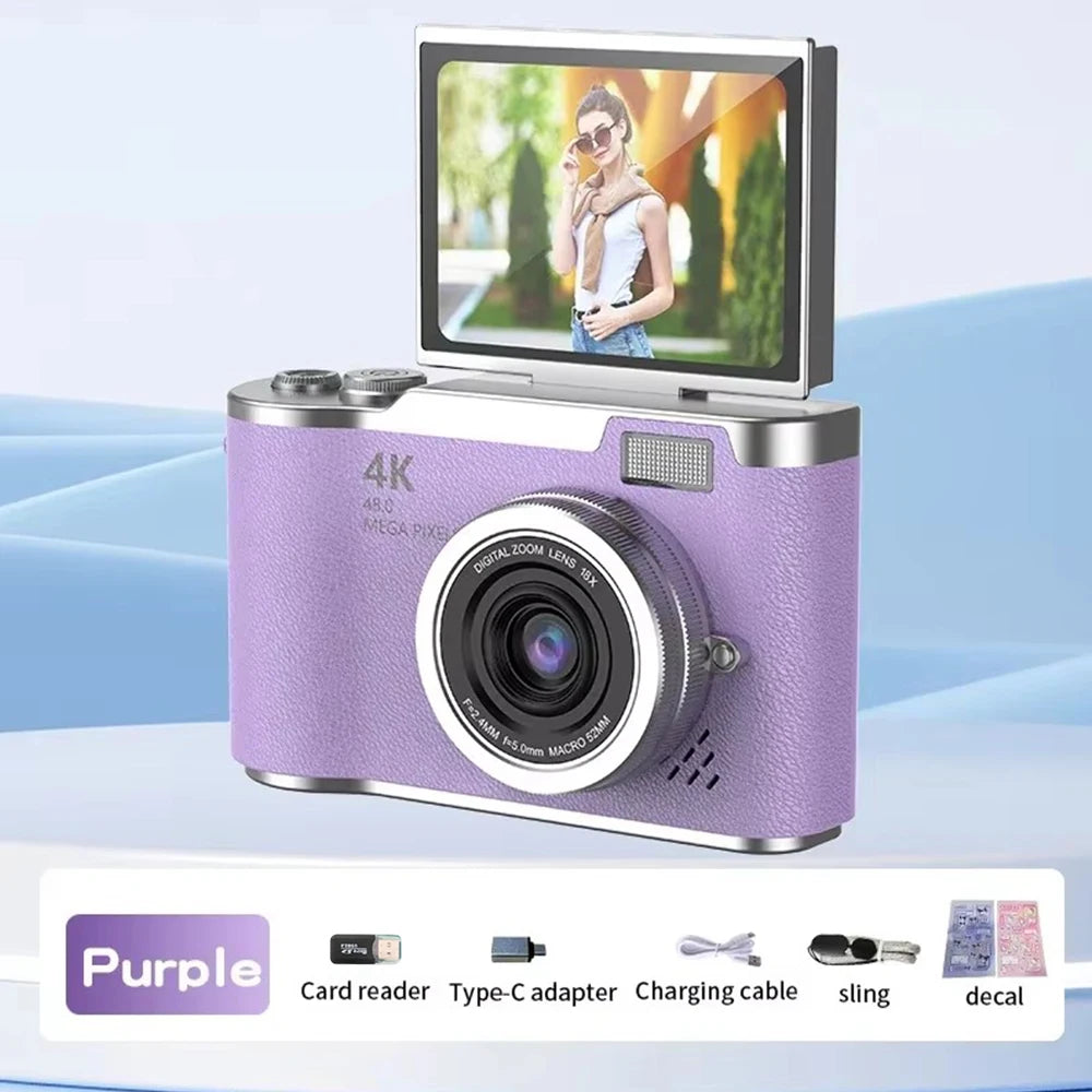 4K CCD Digital Camera 48MP 8X Zoom | 180° Flip Screen Selfie Compact Camera