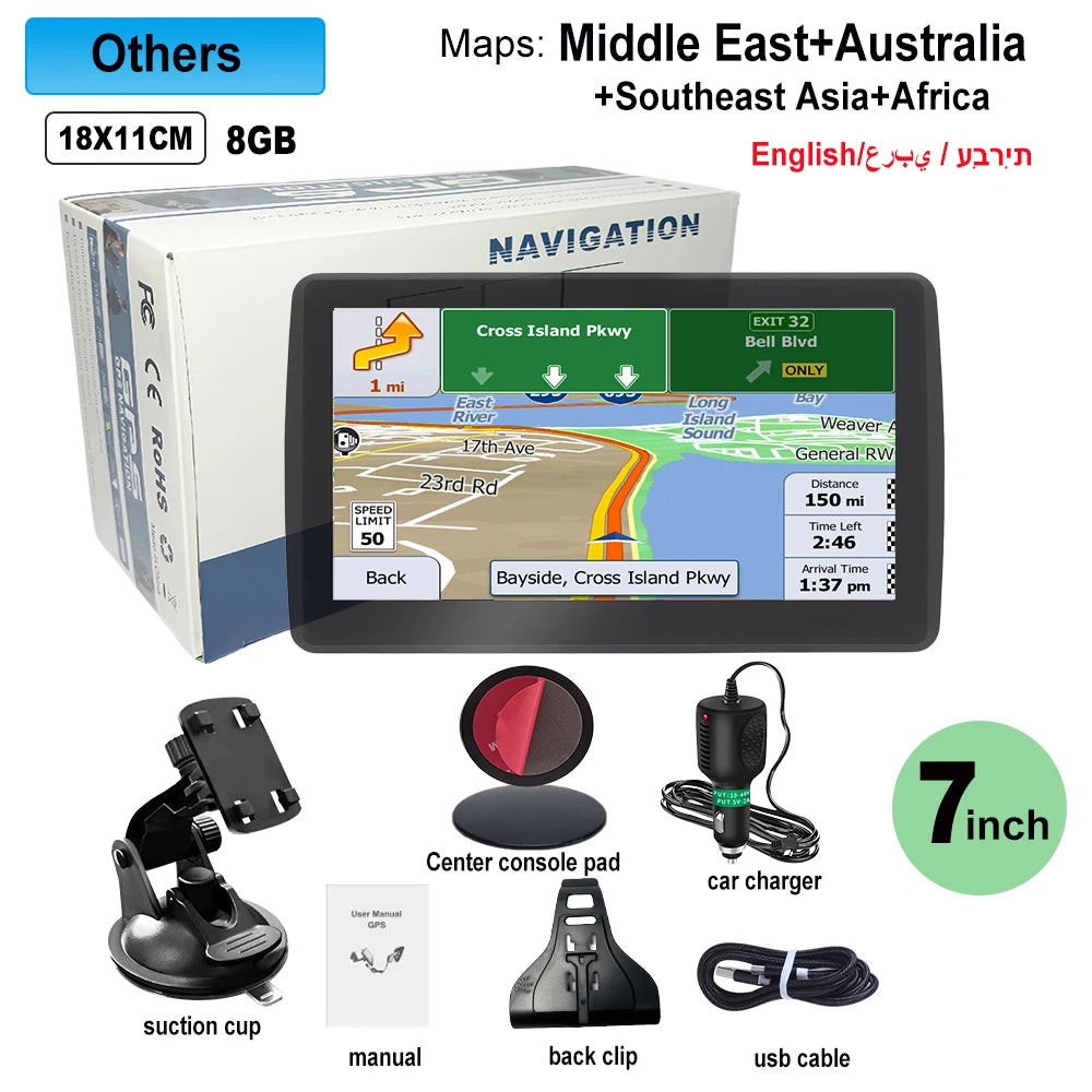 7" GPS Car Truck Navigator 2024 | Europe + North America Free Maps FM Music 8GB