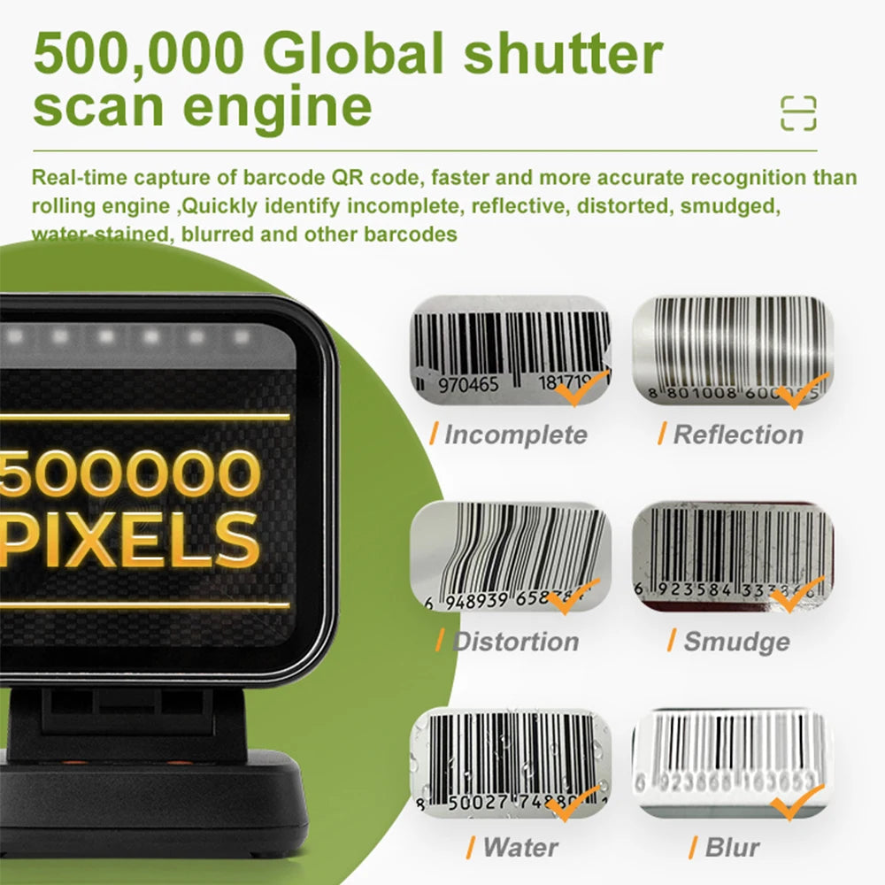 SYCREADER TD-X1 2D Desktop Barcode Scanner | Global Exposure 1D QR Hands-Free Retail