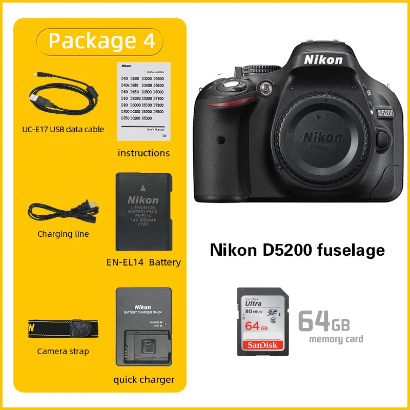 Nikon D5200 DSLR Camera | Optional 18-55mm Lens 128GB SD | Professional Photography