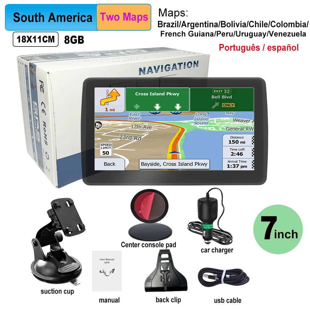 7" GPS Car Truck Navigator 2024 | Europe + North America Free Maps FM Music 8GB