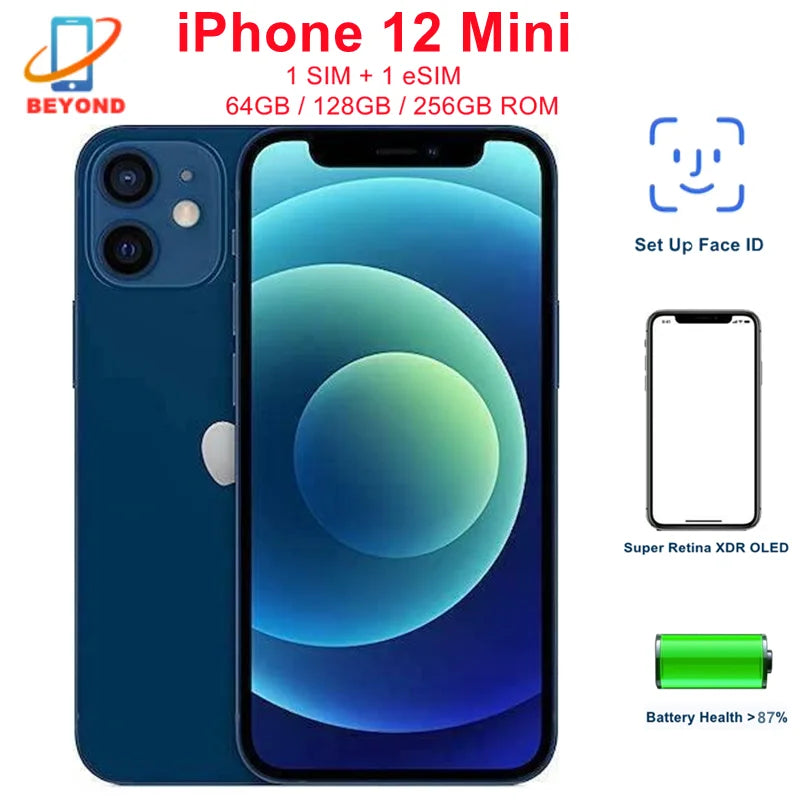 Apple iPhone 12 Mini 64/128/256GB | 5.4" OLED A14 Face ID NFC 5G Unlocked