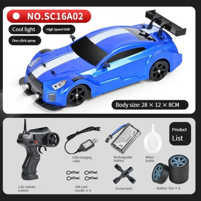 LKCOMO 2.4G 4WD RC Drift Car | LED Light Spray High Speed Model Vehicle Toy