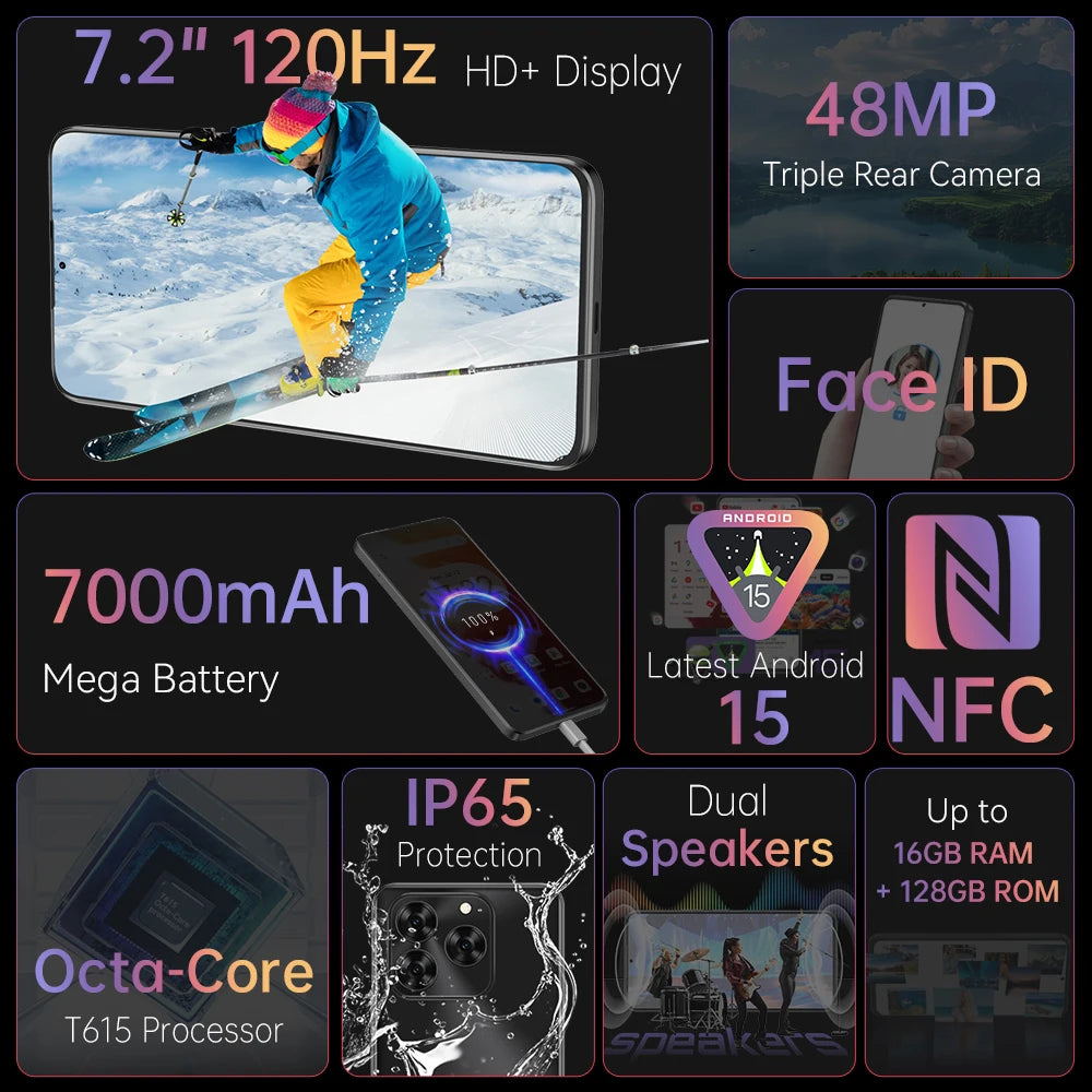 Cubot Note 60 Smartphone Android 15 | 7.2" 120Hz 16GB 128GB 48MP 7000mAh