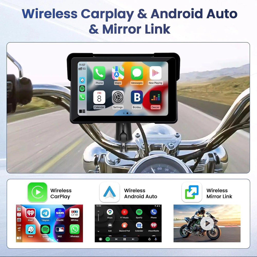 JMCQ 5"/7" Motorcycle GPS Navigator 2K DVR | Wireless CarPlay Android Auto Waterproof