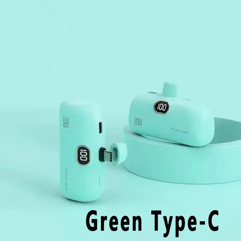 LIEI Mini Capsule Power Bank 5000/10000mAh | Built-In Cable Fast Charge iPhone Type-C