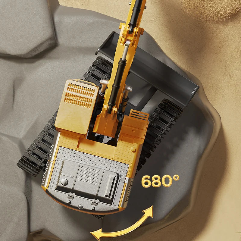 Alloy RC Excavator Toy 9-Channel | LED Lights Sound Electric Engineering Vehicle Gift