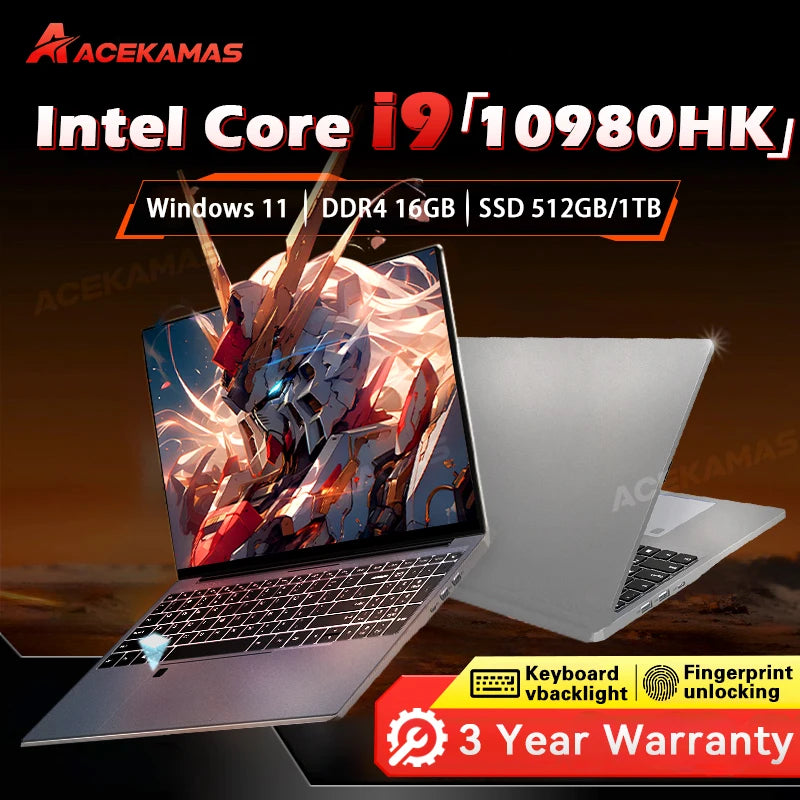 ACEKAMAS 15.6" Gaming Laptop Intel Core i9-10980HK | 4K IPS 16GB DDR4 Win11 Pro