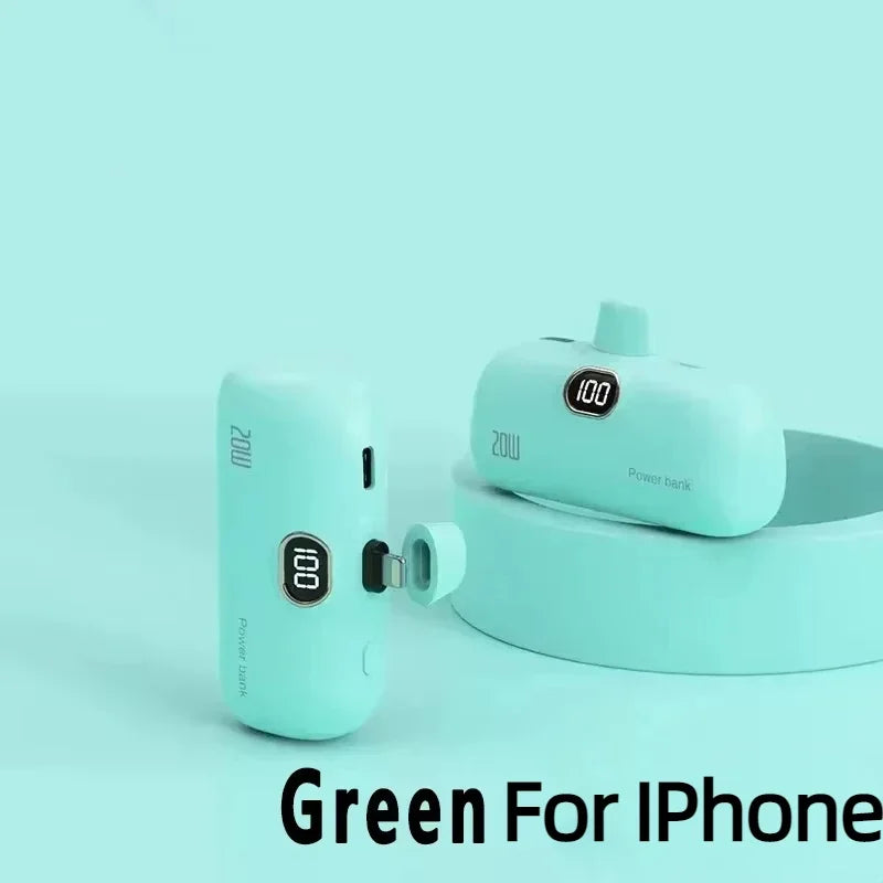 LIEI Mini Capsule Power Bank 5000/10000mAh | Built-In Cable Fast Charge iPhone Type-C