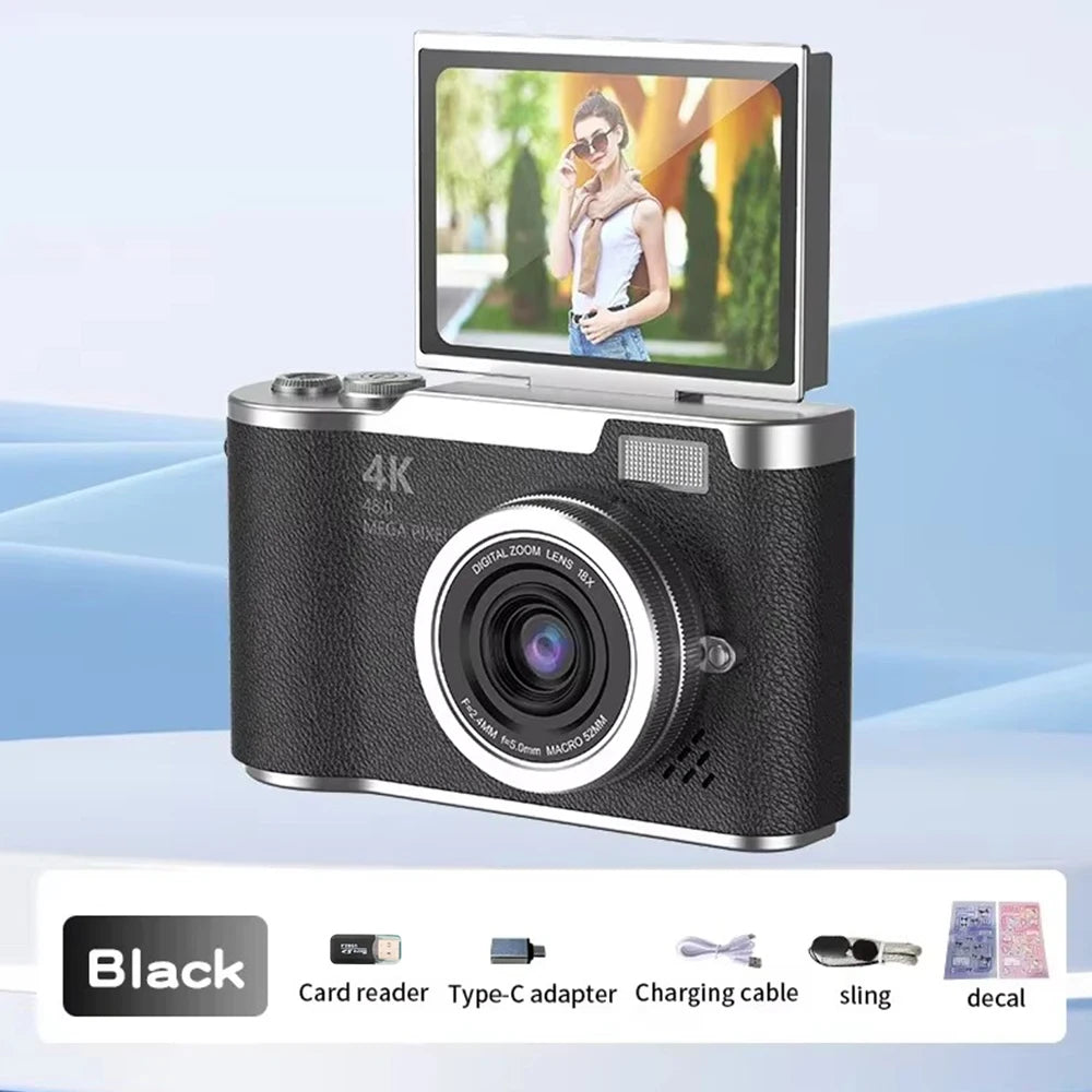 4K CCD Digital Camera 48MP 8X Zoom | 180° Flip Screen Selfie Compact Camera