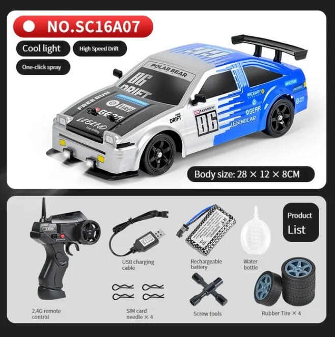 LKCOMO 2.4G 4WD RC Drift Car | LED Light Spray High Speed Model Vehicle Toy