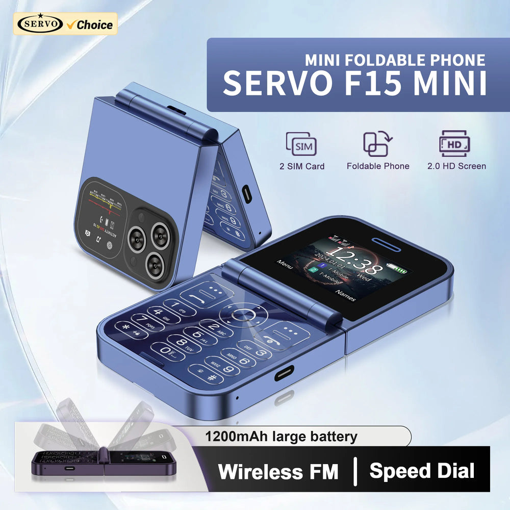 SERVO F15 Mini Flip Phone 2G GSM | 2.0" Dual SIM Speed Dial Magic Voice Fold