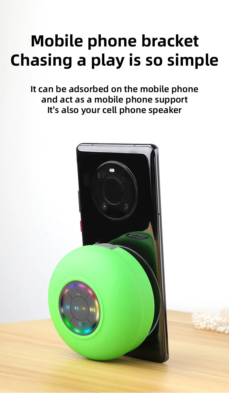 Waterproof Bluetooth Shower Speaker | Suction Cup LED Lights 3D Surround Subwoofer