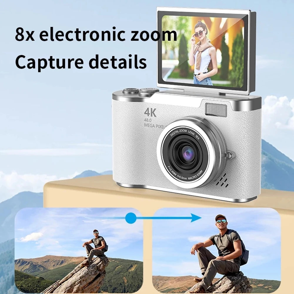 4K CCD Digital Camera 48MP 8X Zoom | 180° Flip Screen Selfie Compact Camera