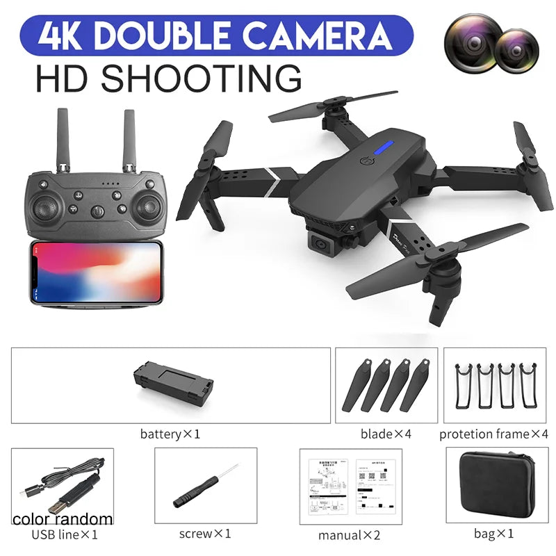 E88 Pro RC Drone 4K + 1080P Dual Camera | WiFi FPV Foldable Height Hold 2024