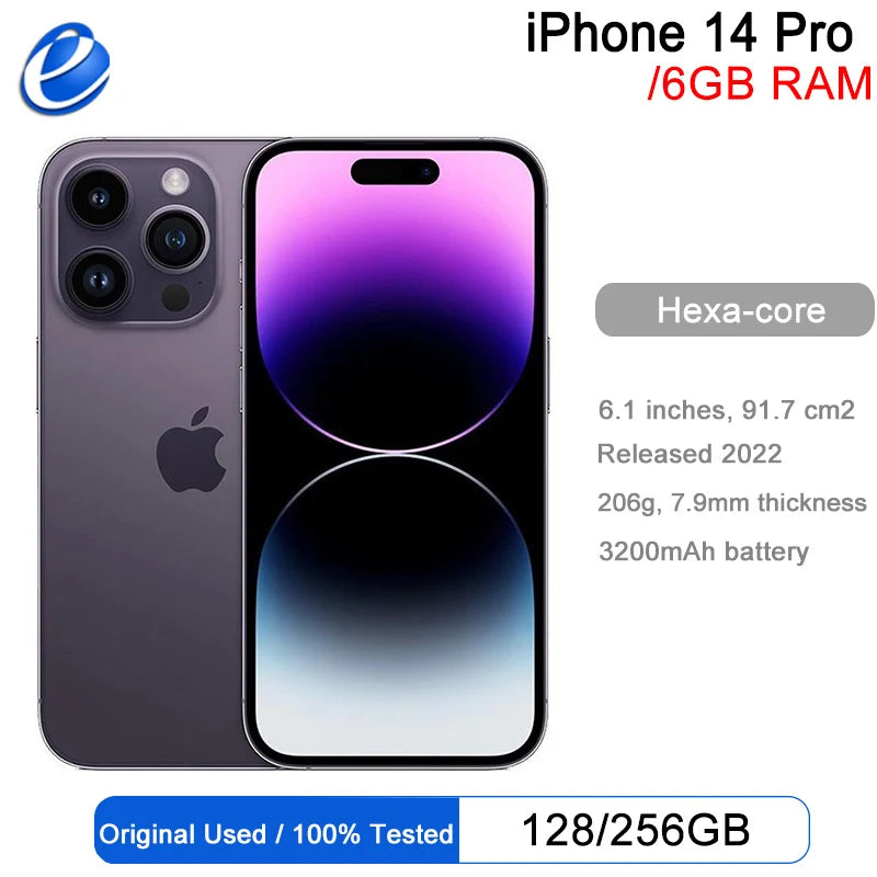 Apple iPhone 14 Pro 128/256/512GB | 6.1" OLED Face ID NFC 5G Unlocked