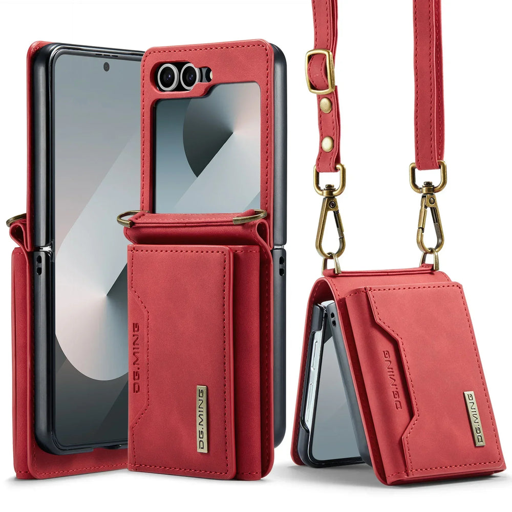 HQBBRO Crossbody Leather Wallet Case | Samsung Galaxy Z Flip 3 4 5 6 7 Cards Purse