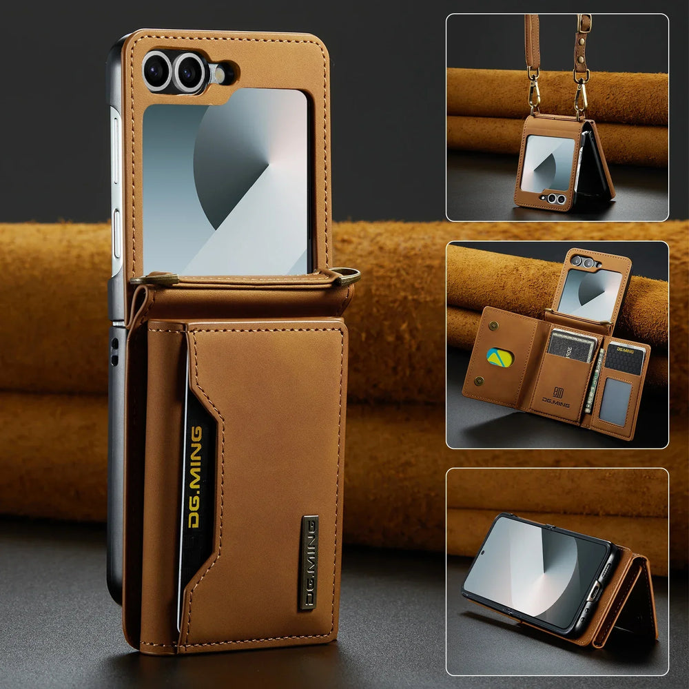 HQBBRO Crossbody Leather Wallet Case | Samsung Galaxy Z Flip 3 4 5 6 7 Cards Purse