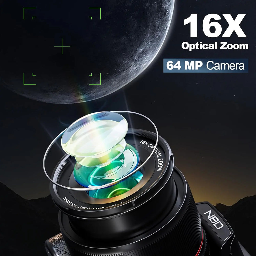 NBD 5K Digital Camera 16X Optical Zoom | WiFi App Control 180° Flip Screen Vlog