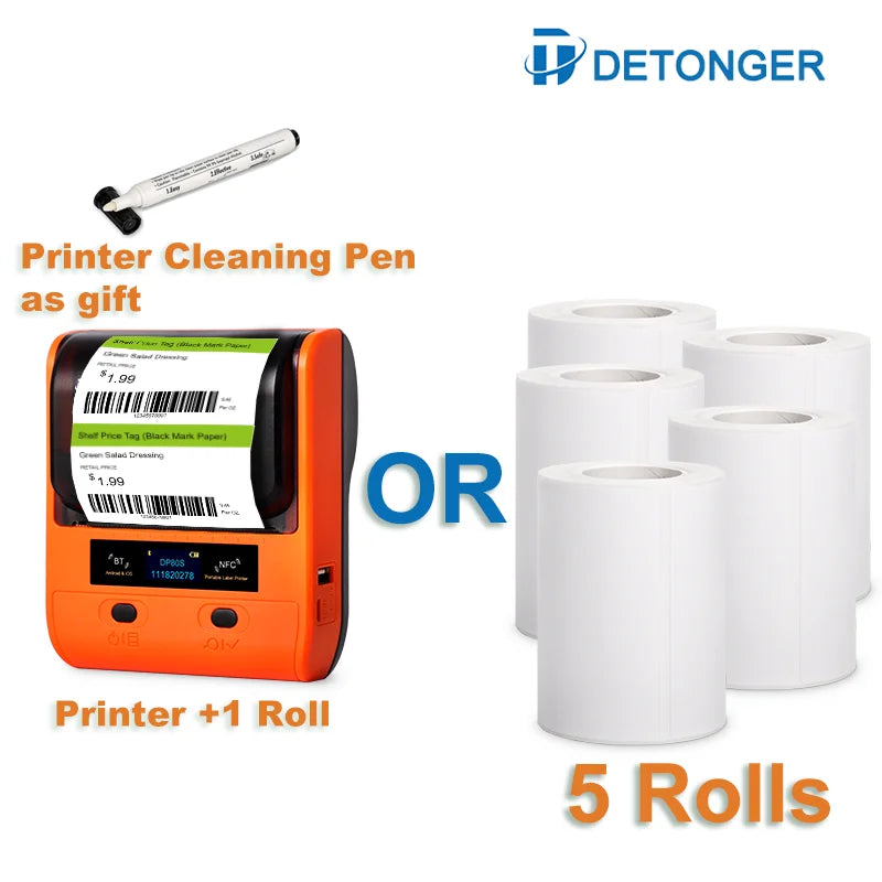 DETONGER DP80S 30-80mm Mini Thermal Printer BT | Barcode Label Sticker Maker Android iOS