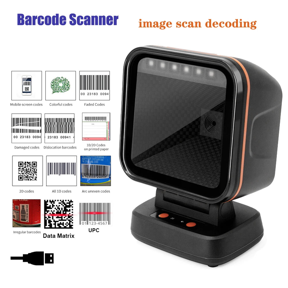 SYCREADER TD-X1 2D Desktop Barcode Scanner | Global Exposure 1D QR Hands-Free Retail