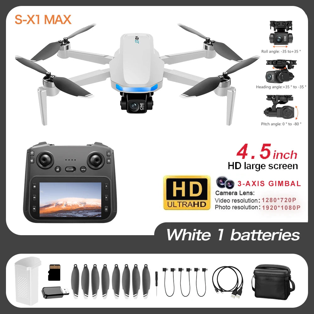 S-X1 MAX GPS Drone 4K Camera | 3-Axis Gimbal Brushless FPV Foldable
