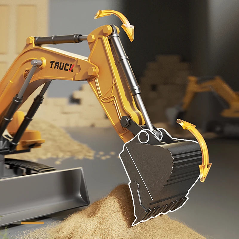 Alloy RC Excavator Toy 9-Channel | LED Lights Sound Electric Engineering Vehicle Gift