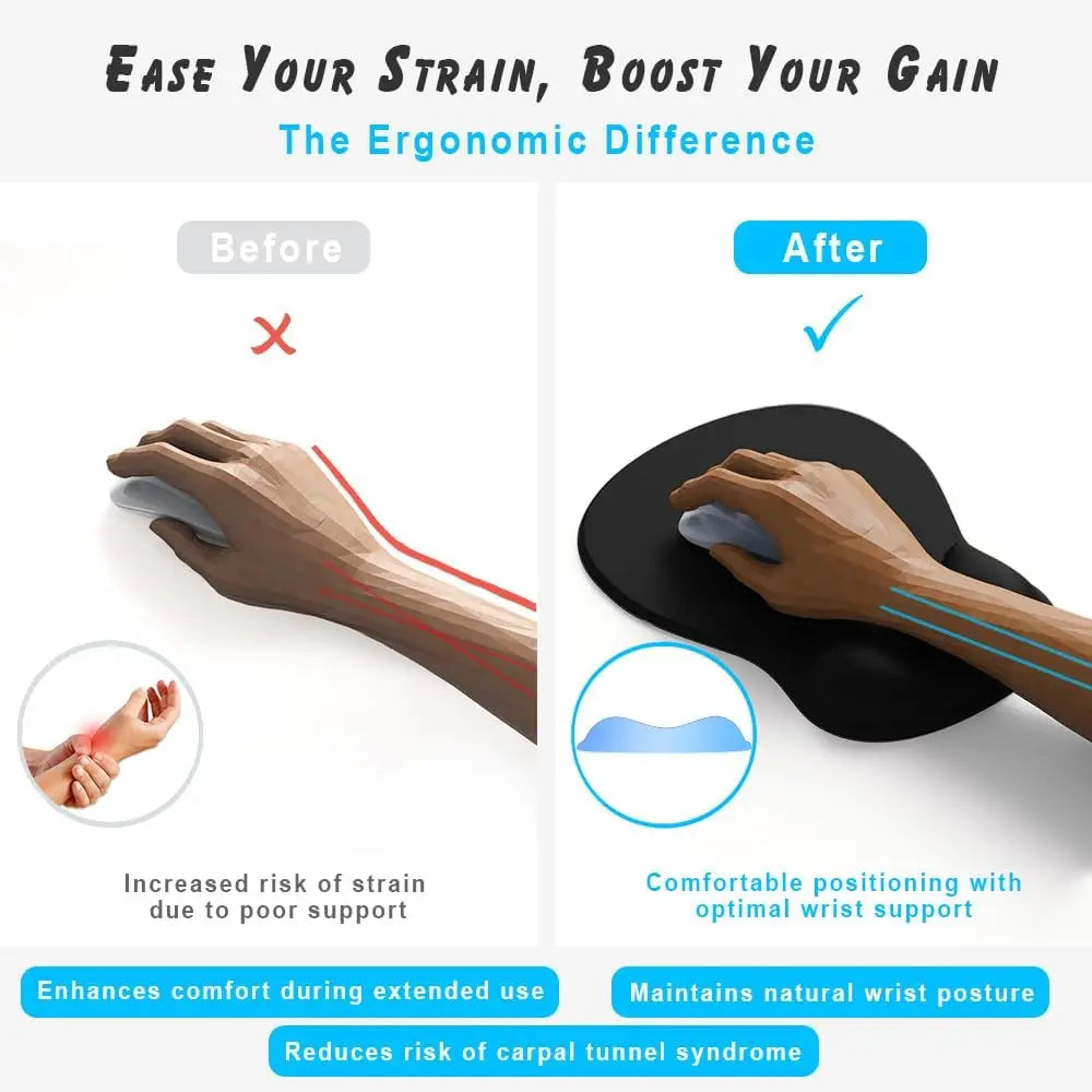 Ergonomic Mouse Pad with Gel Wrist Rest | Non-Slip PU Base Pain Relief Support