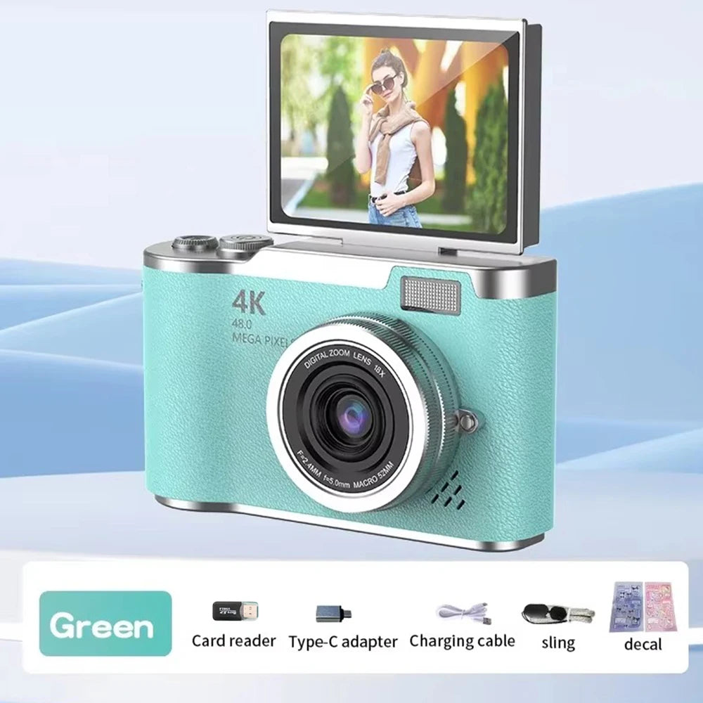 4K CCD Digital Camera 48MP 8X Zoom | 180° Flip Screen Selfie Compact Camera