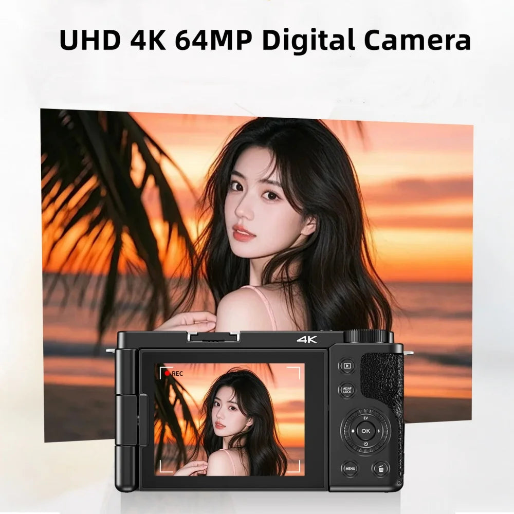 4K 64MP Digital Camera 12X Optical Zoom | Flip Screen Vlog Camcorder Livestream