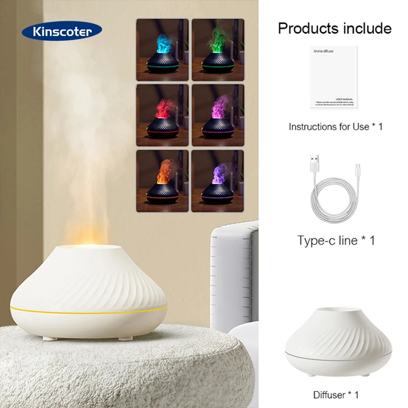 KINSCOTER Volcanic Aroma Diffuser 130ml | USB Humidifier Colour Flame Night Light