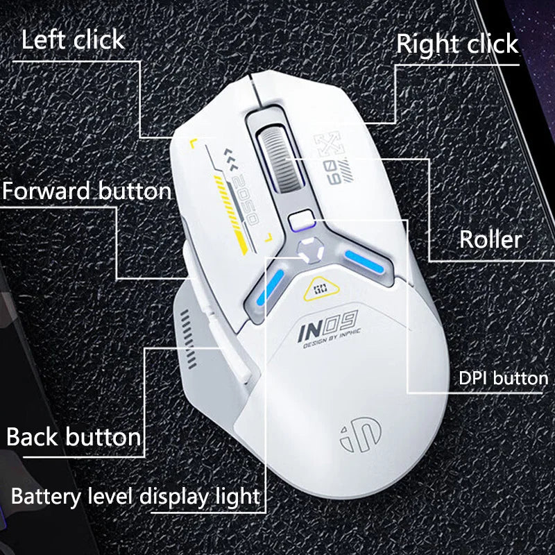 Inphic IN9 Wireless Gaming Mouse | PAW3311 Bluetooth RGB Rechargeable