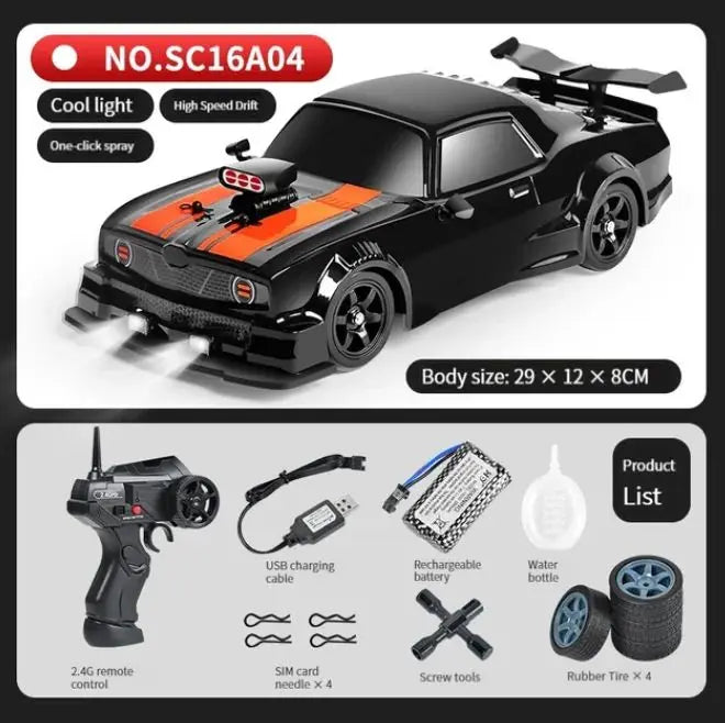 LKCOMO 2.4G 4WD RC Drift Car | LED Light Spray High Speed Model Vehicle Toy
