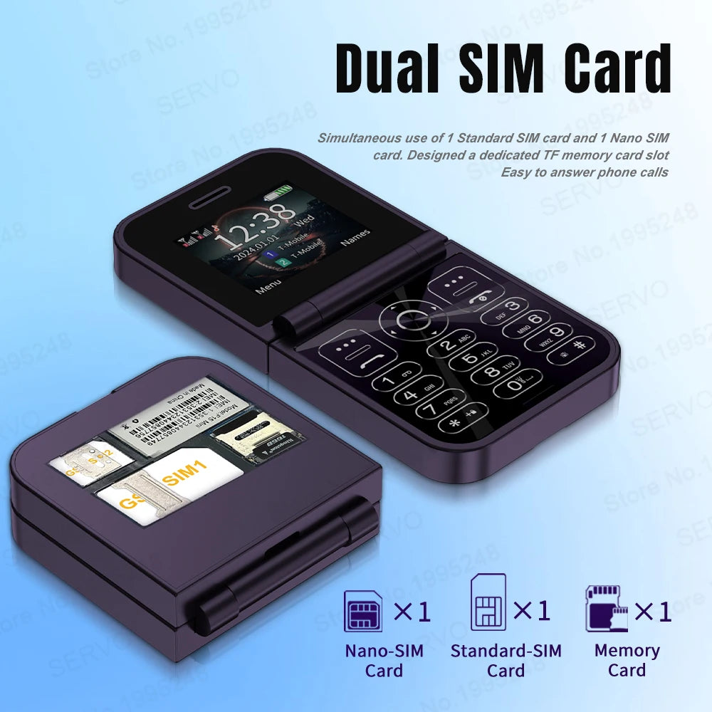 SERVO F15 Mini Flip Phone 2G GSM | 2.0" Dual SIM Speed Dial Magic Voice Fold