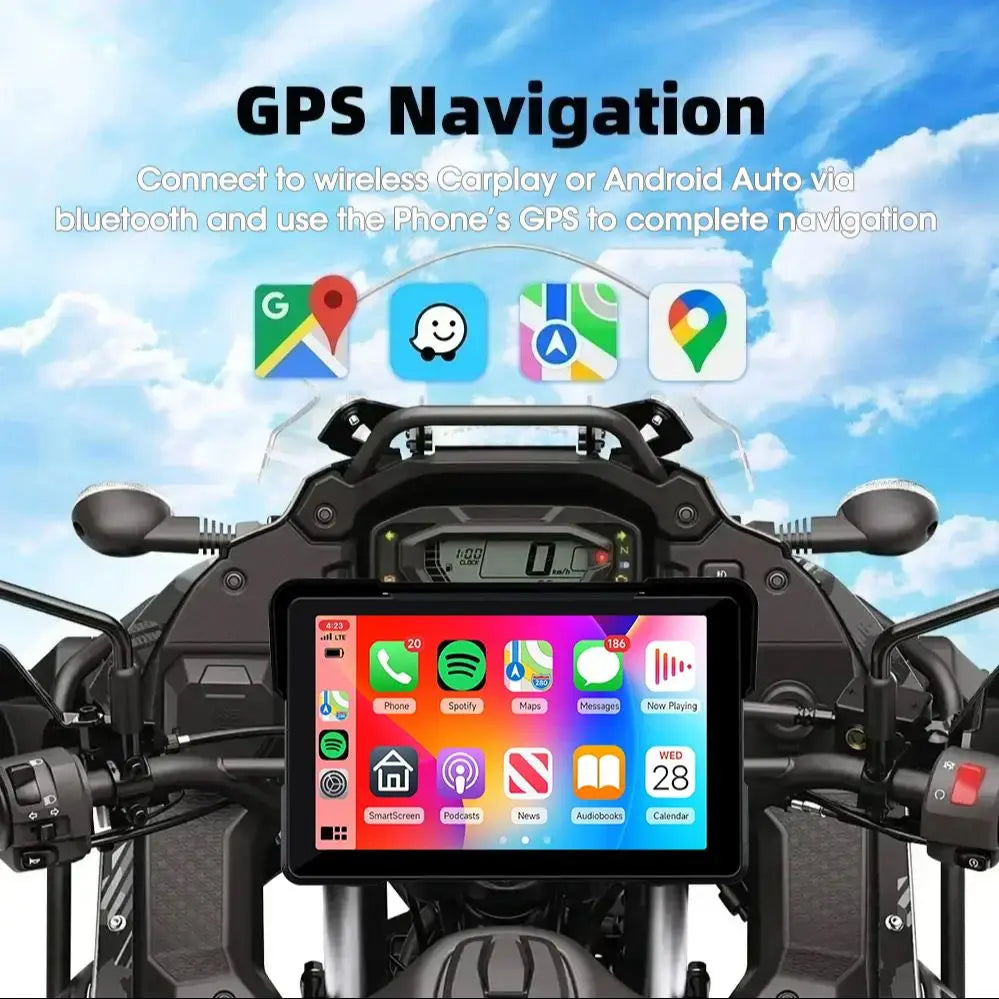 Jansite 5"/7" Motorcycle GPS DVR CarPlay | IPX7 Waterproof Wireless Android Auto