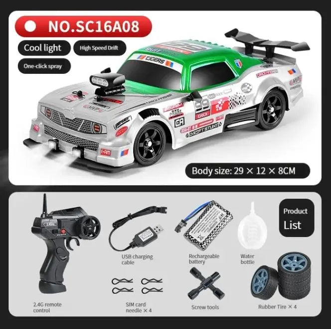 LKCOMO 2.4G 4WD RC Drift Car | LED Light Spray High Speed Model Vehicle Toy