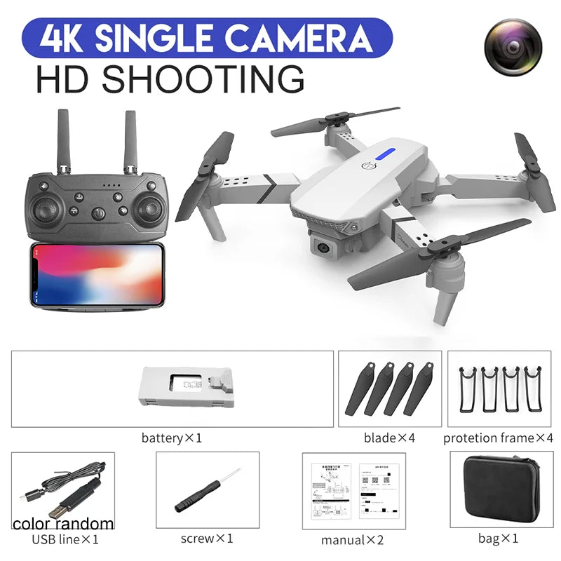 E88 Pro RC Drone 4K + 1080P Dual Camera | WiFi FPV Foldable Height Hold 2024