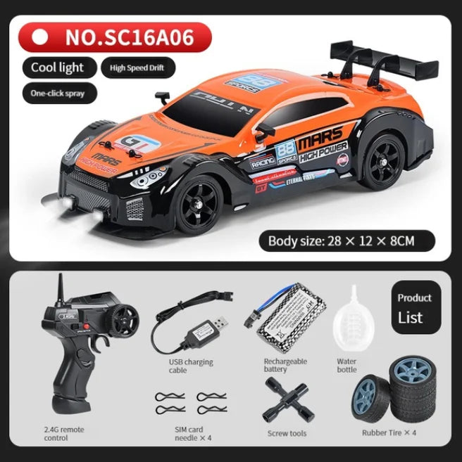 LKCOMO 2.4G 4WD RC Drift Car | LED Light Spray High Speed Model Vehicle Toy