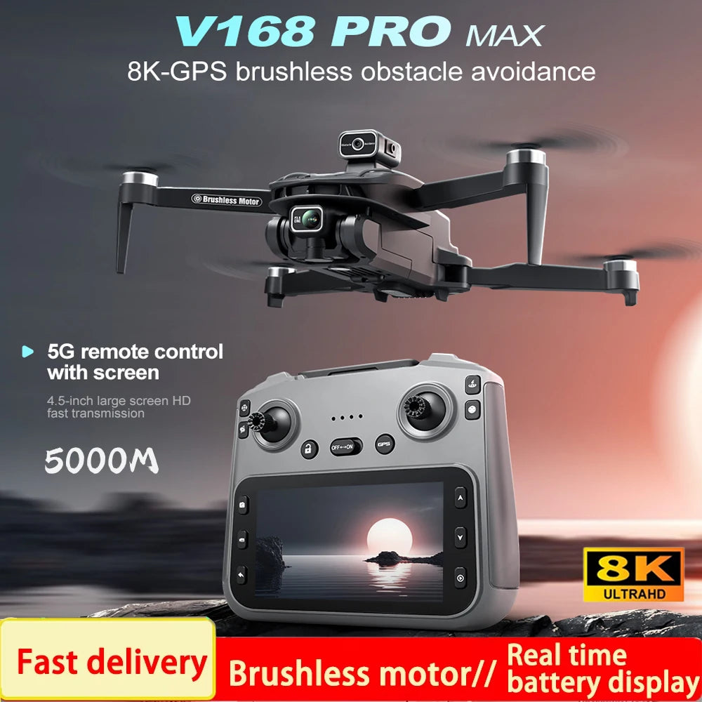 V168 Pro MAX GPS Drone 8K Brushless | 360° Obstacle Avoidance 5G FPV Large Screen