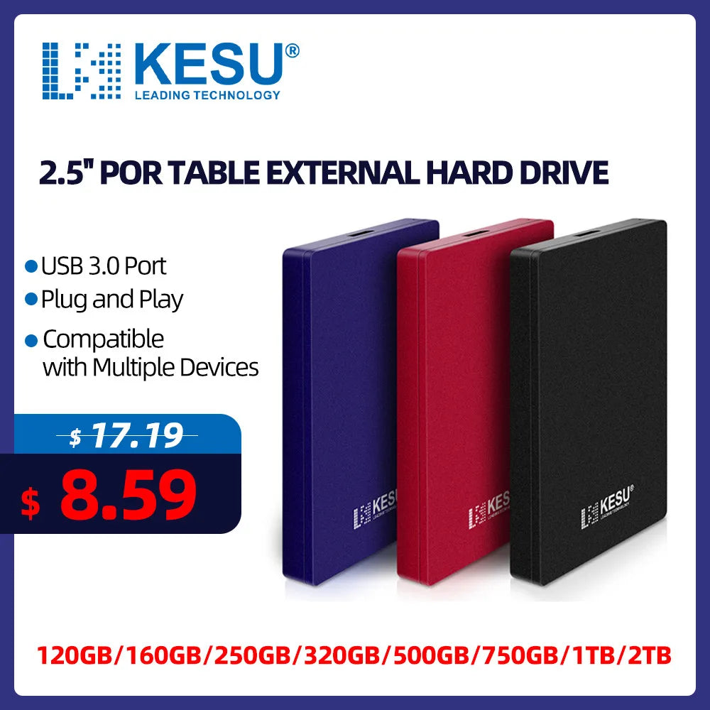 KESU 2.5" Portable External Hard Drive USB 3.0 | 500GB–2TB PC PS4 Notebook