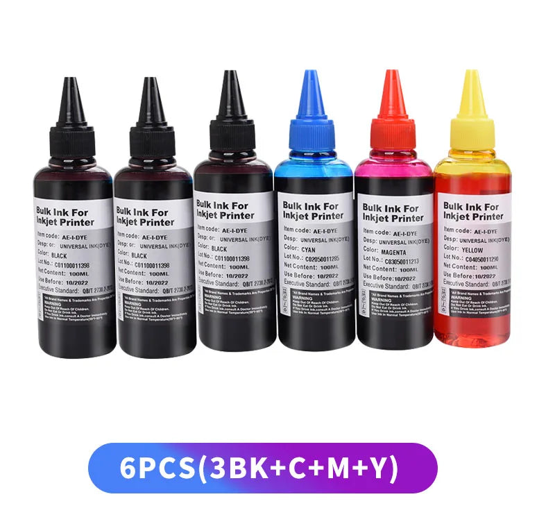 Aomya Universal Refill Ink 100ml | 4-Colour Set Canon HP Epson Brother CISS Dye